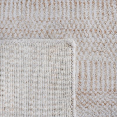 Beige and Ivory Hand Loomed Viscose 4' x 6' Area Rug