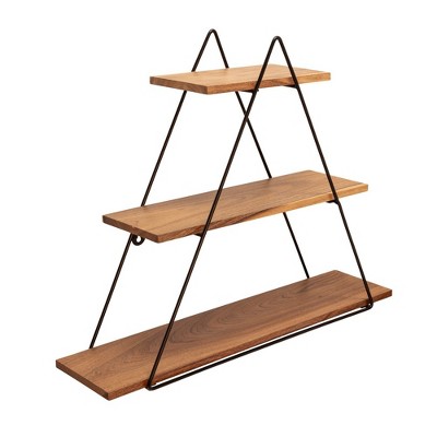 Sagebrook Home 20" Wooden Triangle Shelf with Metal Frame - 3 Tiered Wall Shelf in Brown - Rustic Farmhouse Contemporary