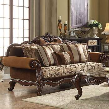 89" Jardena Sofa Pattern Fabric and Cherry Oak Finish - Acme Furniture