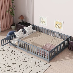 Queen Size Floor Bed with Safety Guardrails, Fence and Door - 1 of 4
