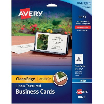 Avery Linen Texture True Print Business Cards Inkjet 2 x 3 1/2 Linen White 200/Pk 8873