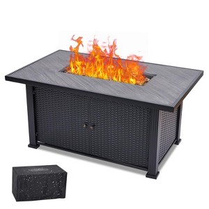 Outdoor Propane Fire Pit 52inch, 50000BTU Gas Fire Pit Table with Cover and Rain Cover, Rectangle Gas Firepit Table for Patio Deck Garden Backyard - 1 of 4