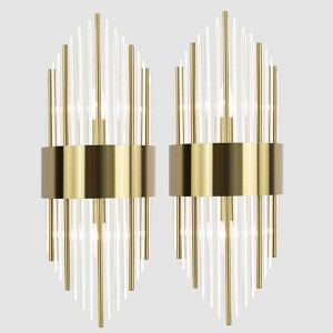 Claxy Brass Wall Sconces Lighting 2 Pack Elegant Glass Rod Wall Mount Lamp - 1 of 4