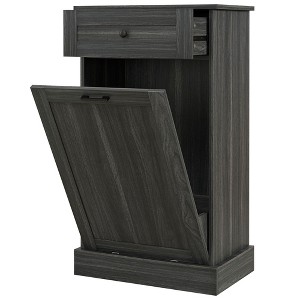 Aghana Digitals Charcoal Gray Kitchen Trash Bin Cabinet with Tilt-Out Door, Drawer & Oak Grain Top - 1 of 4