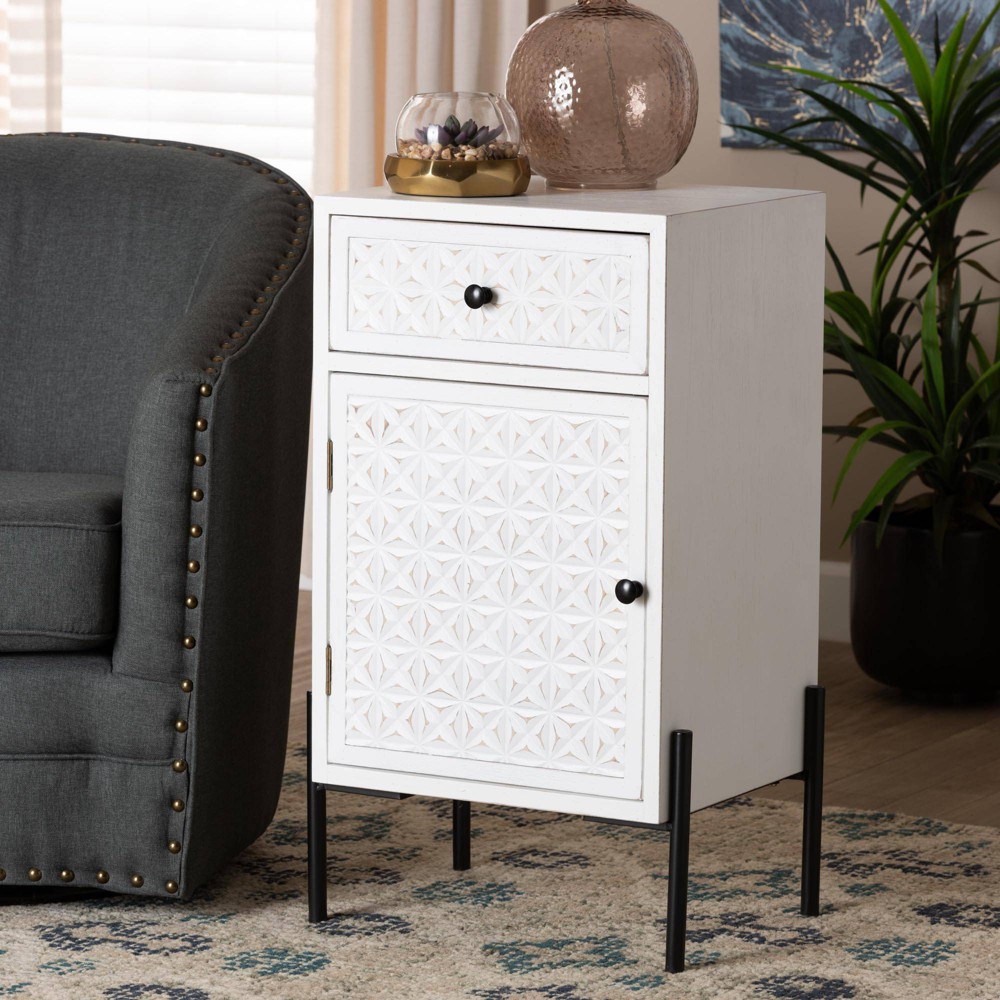 Photos - Dresser / Chests of Drawers Baxton Studio Nefeli Wood and Metal 1 Drawer Storage Cabinet White/Black