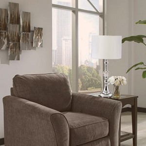 29.5" Traditional Metal Table Lamp with Built-in Outlet, White Linen Shade - Ore International - 1 of 4