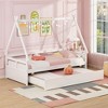 Tangkula Twin Size House Bed w/ Trundle Roof & Safety Guardrail Wood Slat Support White - 2 of 4