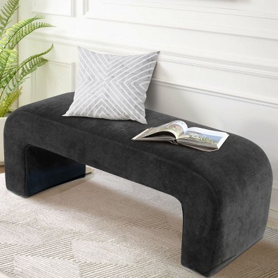 Lily 47" Upholstered Scroll Velvet Waterfall Bench/Chenille Entryway Bench for Bedroom-Maison Boucle