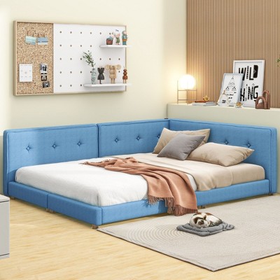 NicBex Full Size Platform Bed 80.3" L Modern Wooden Bed Frame with Headboard, Linen Cushions and 2 Ports for Bedroom, No Box Spring Required