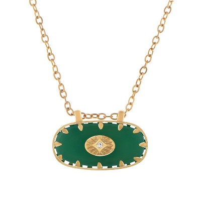 Anna-Kaci Women's Stainless Steel Necklace with 18K Gold Plated Pendant, Green Natural Stone Inlay, Adjustable Chain, Unique Design-Green