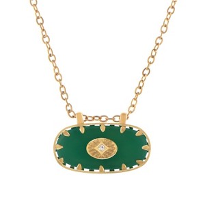 Anna-Kaci Women's Stainless Steel Necklace with 18K Gold Plated Pendant, Green Natural Stone Inlay, Adjustable Chain, Unique Design-Green - 1 of 4