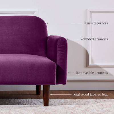 Plum Velvet Split-Back Sleeper Sofa with Round Arms