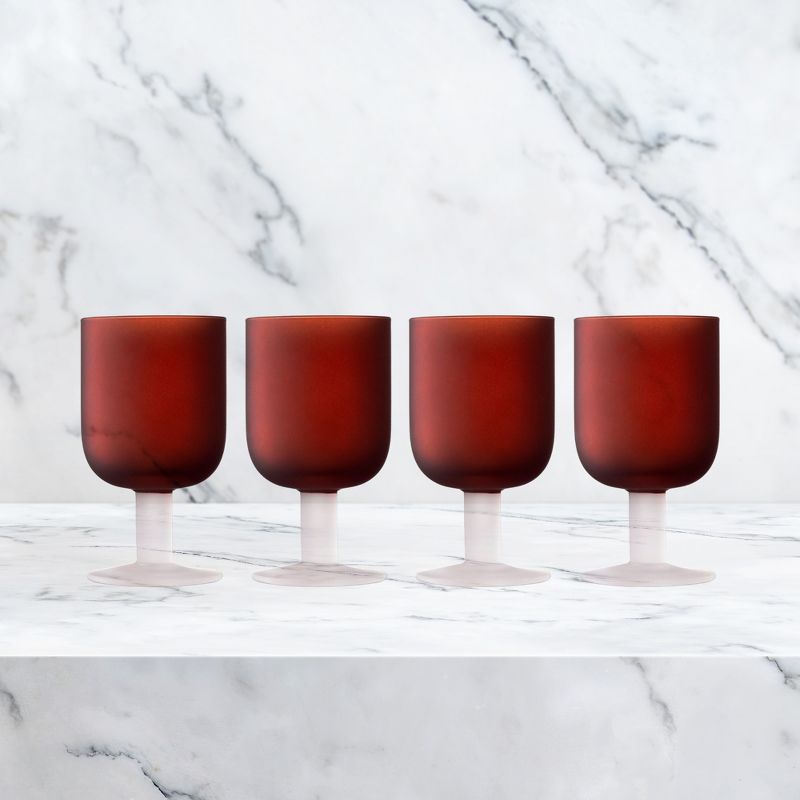 Elle Decor Frosted Glass Goblets Set of 4 Beverage Stemmed Glass Cups, 8.2 oz. Capacity, 5 of 8