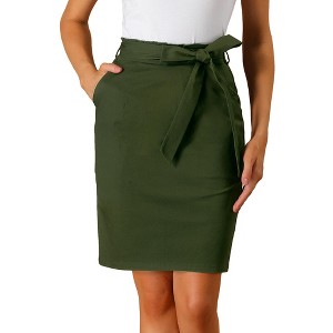 INSPIRE CHIC Women's Workwear Paperbag Elastic High Waist Pencil Mini Skirt - 1 of 4