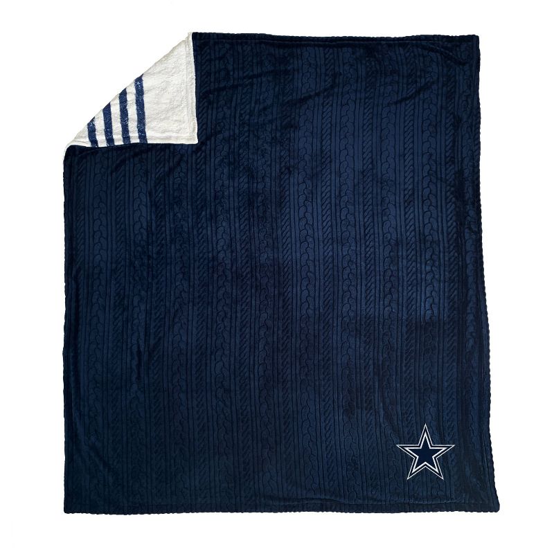 NFL Dallas Cowboys Embossed Logo Faux Shearling Stripe Blanket, 1 of 4