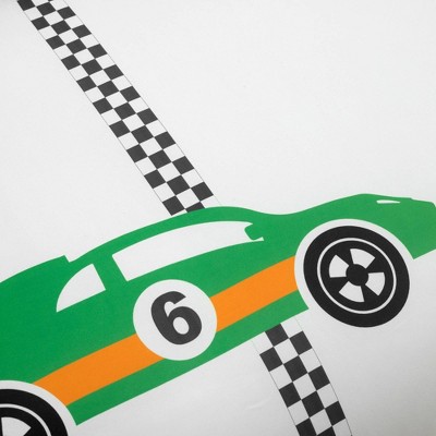 White Microfiber Twin Racing Cars Reversible Comforter Set