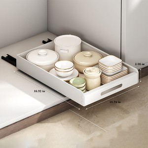 Pull Out Cabinet Organizer, Sturdy Carbon Steel Slide-Out Shelves, Slide Out Shelf Fixed With Adhesive, Extendable Slide Out Drawer White - 1 of 4