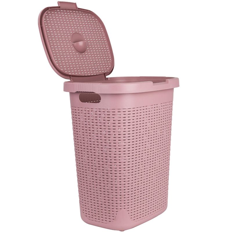 Mind Reader Laundry Basket with Cutout Handles, Washing Bin, Dirty Clothes Storage, Bathroom, Bedroom, Closet, 50 Liter Capacity, Pink, 3 of 9