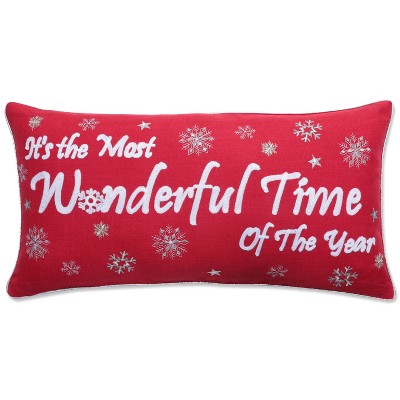 13"x25" Oversized 'Most Wonderful Time of the Year' Lumbar Throw Pillow Red - Pillow Perfect