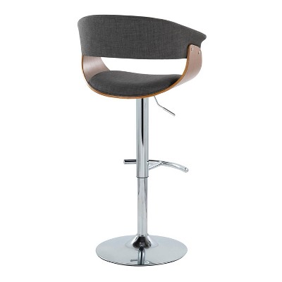 Set of 2 Charcoal Fabric and Chrome Adjustable Swivel Barstools