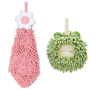 REGALWOVEN 2 Packs Soft Absorbent Cute Decorative Chenille Hand Towel for Bathroom 6" x 15"/7" x 7" - 1 of 4