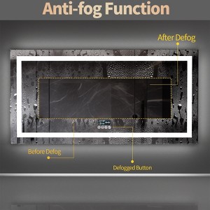 Large Rectangular Frameless Smart Bathroom Make up Mirror w/ Bluetooth Dual LED Strips Anti-Fog Dimmable Lighting - 1 of 4