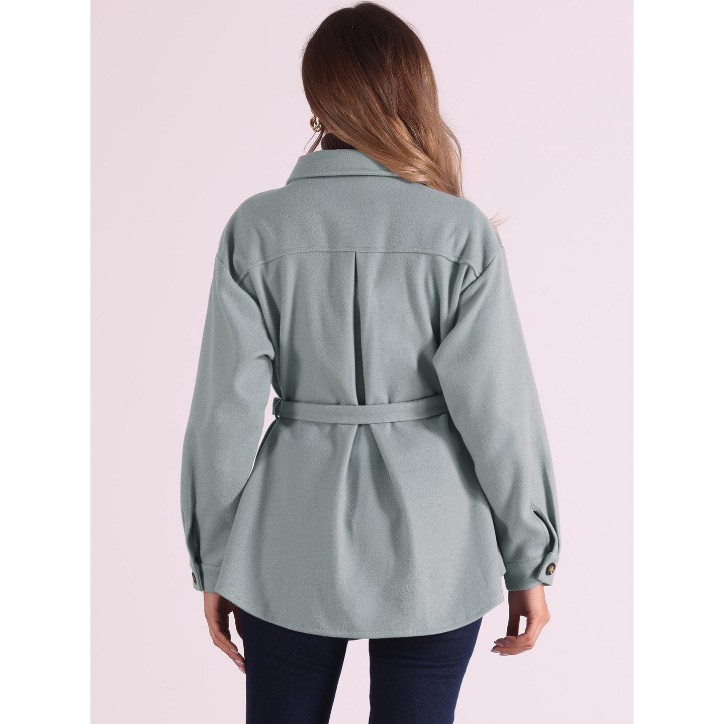 Женская куртка Allegra K Fashion Winter Single Breasted Button Down Peacoat Belted Coats Light Grey, цвет: Светлый серый — фото 3