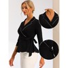 Allegra K Women's Notch Lapel Collar 3/4 Sleeve Tie Waist Peplum Top - 2 of 4