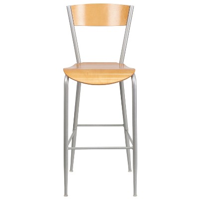 Invincible Silver Metal and Natural Wood Swivel Barstool