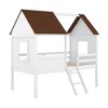 PAGED Twin Size Low Loft Bed, Wooden House Shape Bed Frame with Roof, Inclined Ladder and Guardrail, Modern Bunk Bed for Boy and Girl - 3 of 4