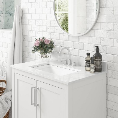 30" White Freestanding Bathroom Vanity with Carrara Marble Countertop