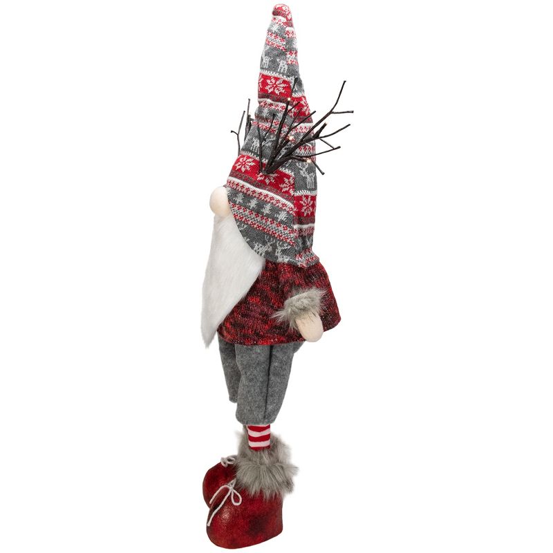 Northlight 30" Red and Gray Nordic Hat Standing Christmas Gnome with LED Antlers, 4 of 6