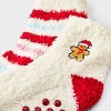 Kid's Embroidered Gingerbread Man Christmas 2pk Cozy Ankle Socks with Grippers - Ivory/Red/Pink 2-5 - 3 of 3