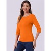 INSPIRE CHIC Women's Classic Solid Elbow Sleeves Round Neck Slim Fit T-Shirts - 2 of 4