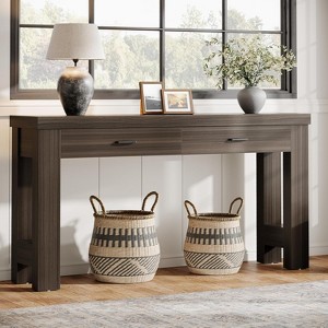 Tribesigns Wood 63" Console Table with 2 Drawers, Farmhouse Entryway Table with H-Shaped Sturdy Legs for Hallway, Living Room - 1 of 4