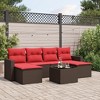 vidaXL 7 Piece Patio Sofa Set with Cushions Brown Poly Rattan - Brown and Red With Table - 2 of 4