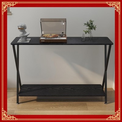 Garvee Narrow Console Table, 2-Tier Farmhouse Sofa Table with Shelves, 33.5 Inch Long Hallway Table, Behind Couch Table