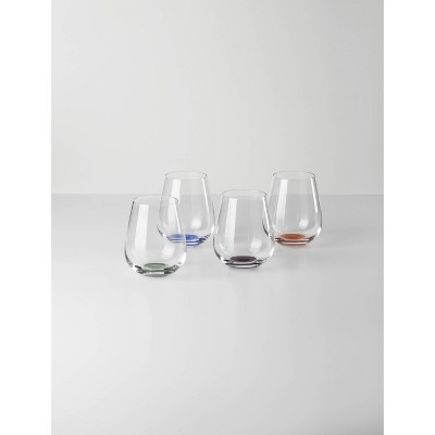Colorful Bottoms Up Stemless Wine Glass Set, 4 Pieces