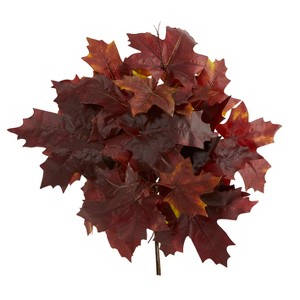 Nearly Natural 18-in Autumn Maple Leaf Artificial Flower (Set of 2), Burgundy - 1 of 2
