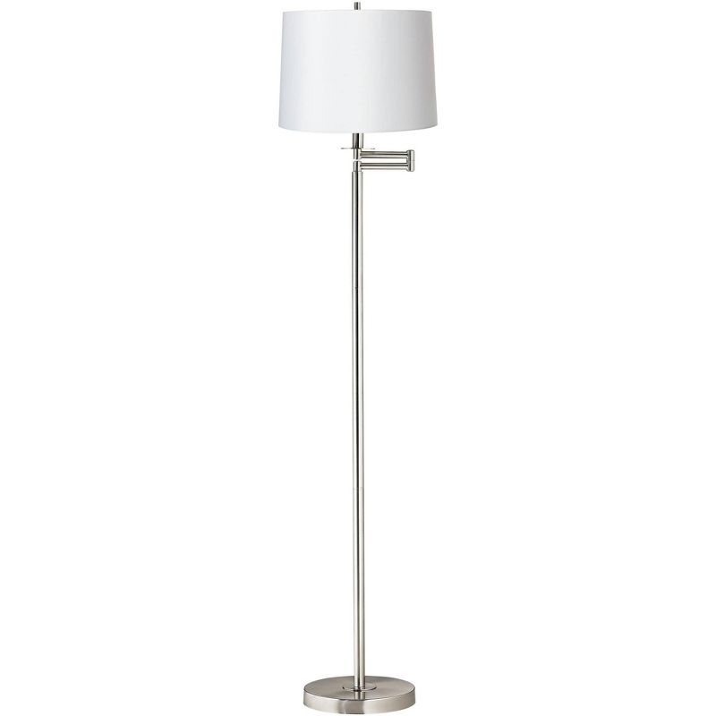 360 Lighting Modern Swing Arm Floor Lamp 60.5" Tall Brushed Nickel White Hardback Drum Shade for Living Room Reading Bedroom Office, 1 of 4