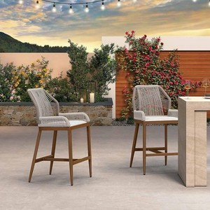 PURPLE LEAF 2 Pieces Bar Stools Patio Modern Rattan Barstools Aluminum Woven Tall Bar Chairs with Cushions for Outdoor Kitchen Island Garden - 1 of 1