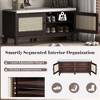 Boho Rattan Entryway Storage Bench, Cushioned Shoe Bench Wooden Shoe Organizer for Hallway/Living Room - ModernLuxe - 4 of 4