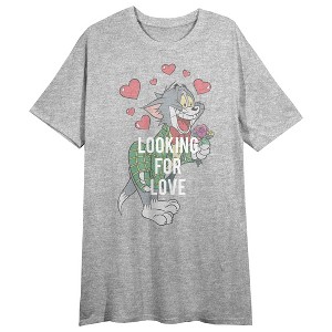 Tom & Jerry Looking for Love Tom Women's Heather Gray Short Sleeve Crew Neck Sleep Shirt - 1 of 2