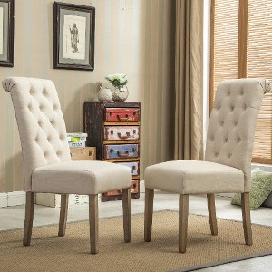 Lyngins Solid Wood Tufted Dining Chair Set of 2, Elegant Armless Chair, Upholstered Kitchen Chair, Living Room Chair - 1 of 4
