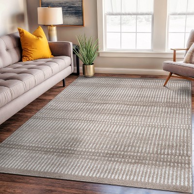 Beige and Ivory Synthetic Stripe 5' x 7' Area Rug