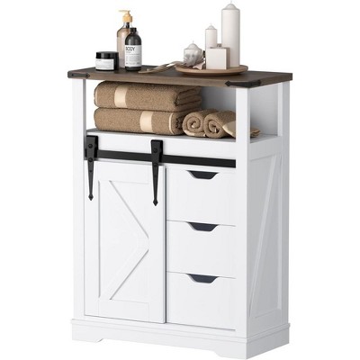Floor Storage Cabinet, Freestanding Cabinet, Side Cabinet with Doors and Compartments, Adjustable Shelves, Living Room, Entryway, Bathroom, White