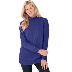 Woman Within Plus Size Perfect Long-Sleeve Mockneck Tee - 1 of 4