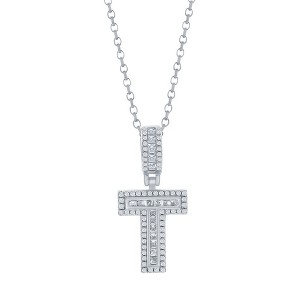 Bella Silver Sterling Silver 'T' Baguette CZ Initial 18" Pendant Necklace  - Silver - 1 of 2