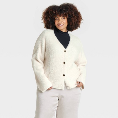 Women s Fuzzy Party Cardigan A New Day Cream 2X