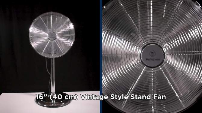 Westinghouse 16 inch Lightweight Vintage Metal Stand Fan with Heavy Duty 1800 CFM High Velocity 50-Watt Motor - 75-degree Oscillating Function, 2 of 10, play video